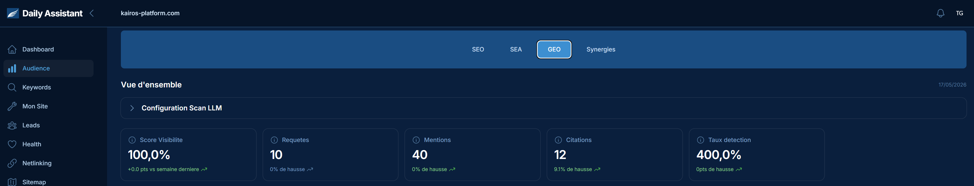 Dashboard Daily Assistant Kairos Platform